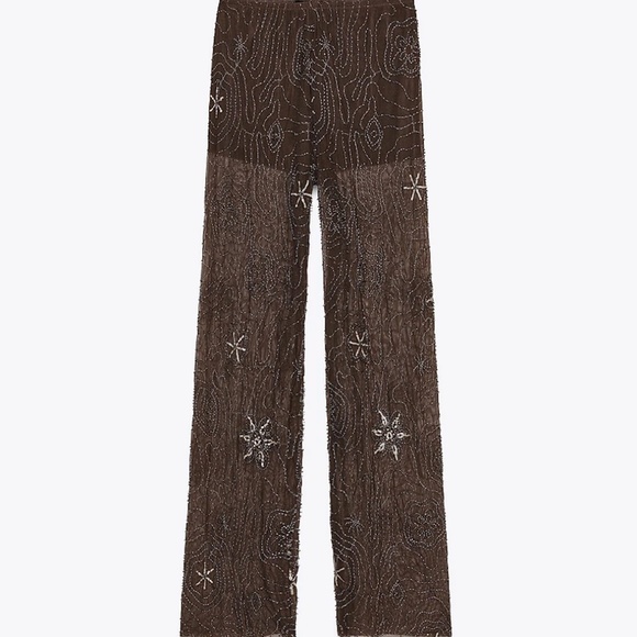 Zara Beaded Sequin Pants - Chocolate - Picture 2 of 8